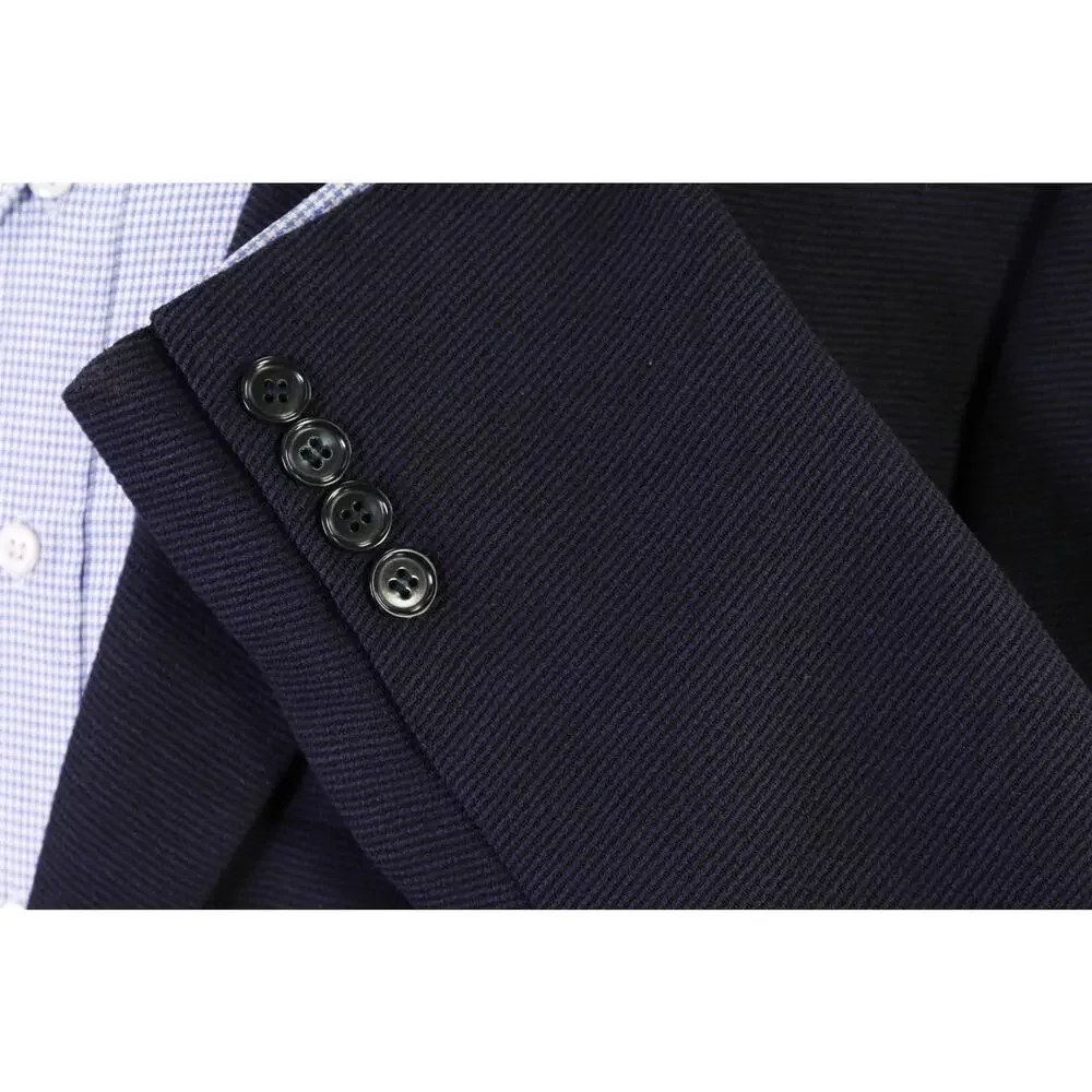 Luciano Barbera Navy Blue Knit Woven Wool 2-Btn Sportcoat Blazer 44L